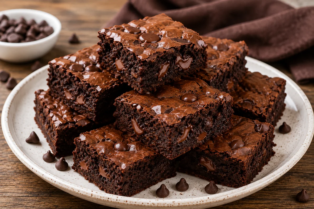 Classic homemade fudgy brownies with chocolate chips