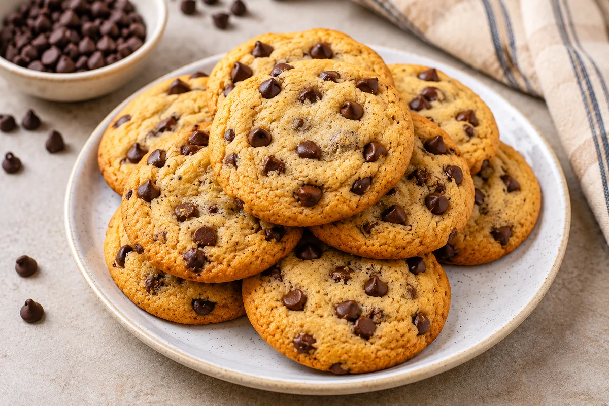 Easy chocolate chip cookies with soft centers and golden edges