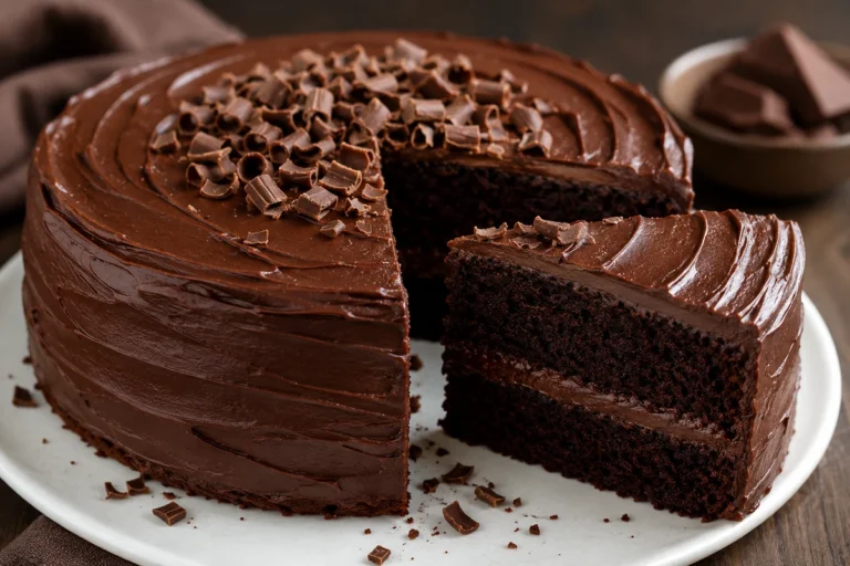 Easy chocolate fudge cake with chocolate frosting