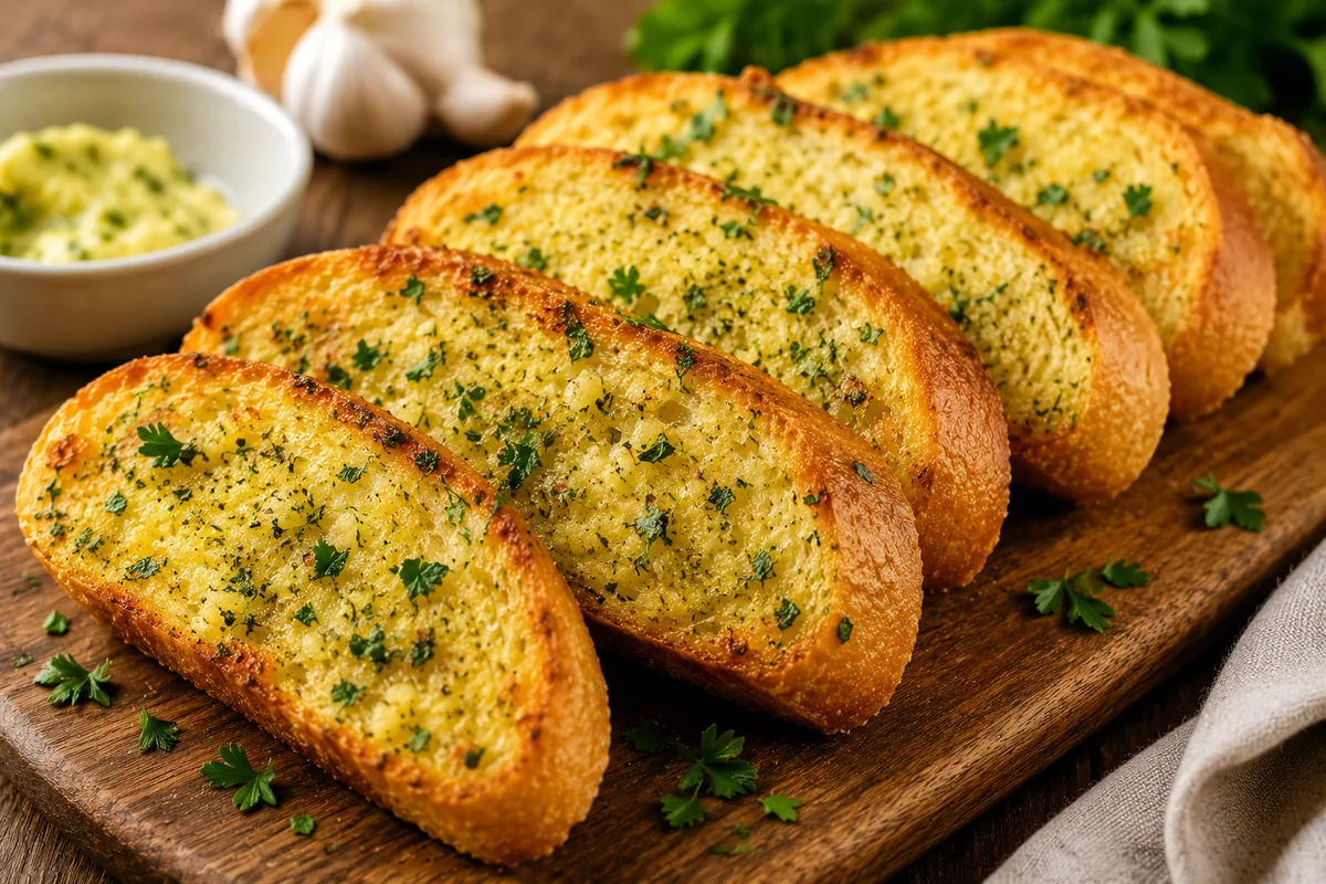 Easy homemade garlic bread with butter and fresh herbs