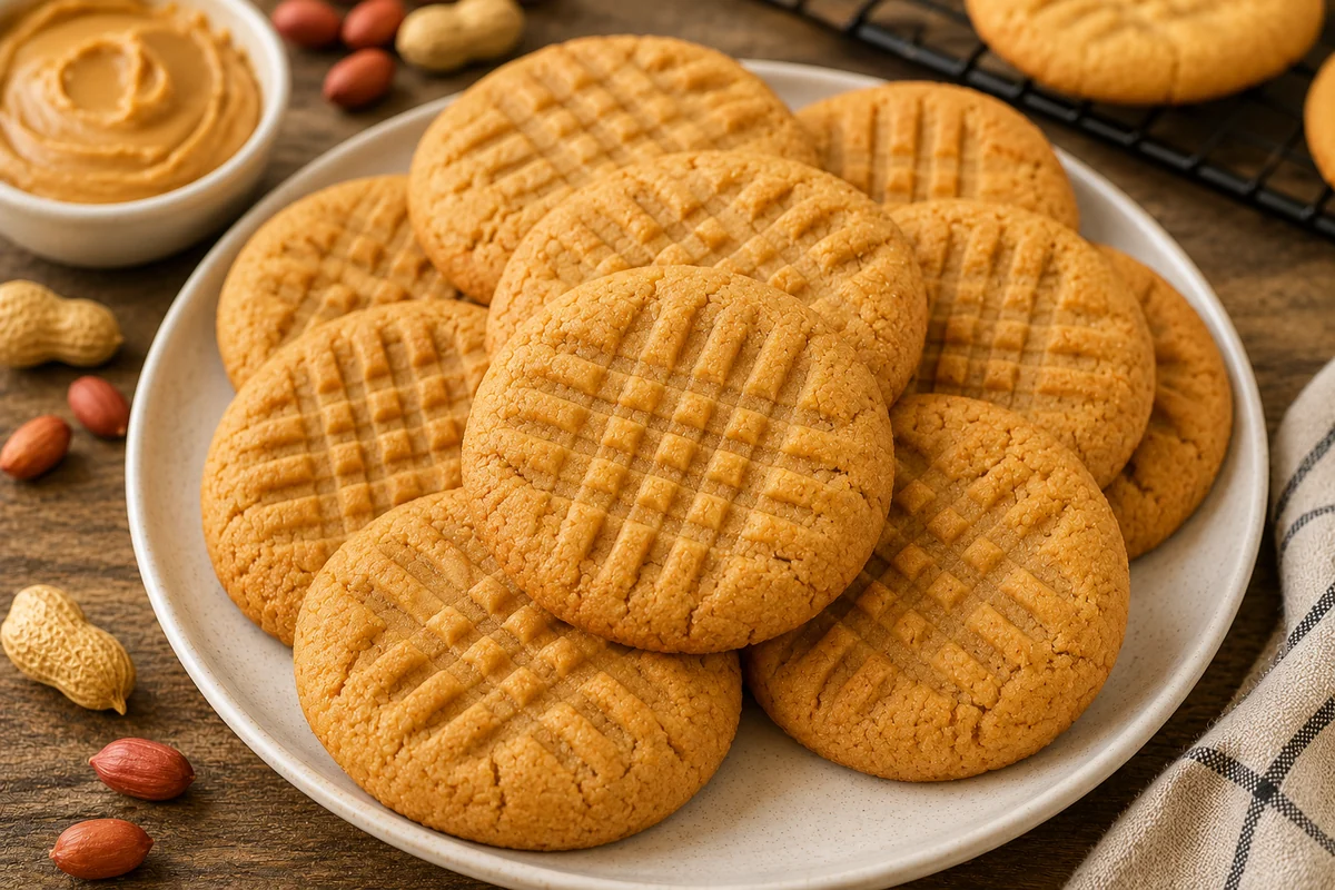 Easy peanut butter cookies with soft centers and golden edges
