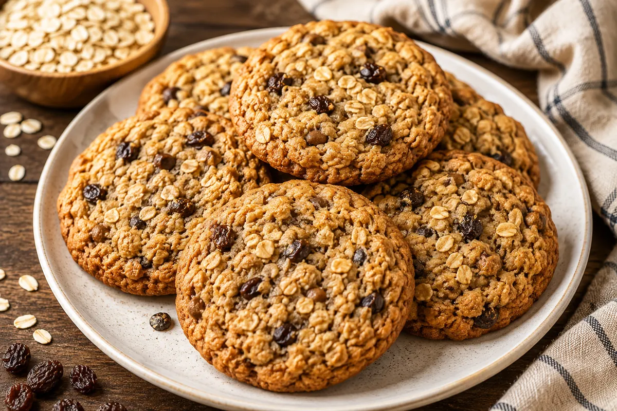Soft and chewy oatmeal cookies with rolled oats